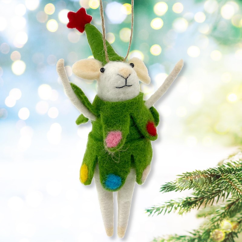 White Mouse Christmas Tree Ornament - Wool Party Mouse Dressed