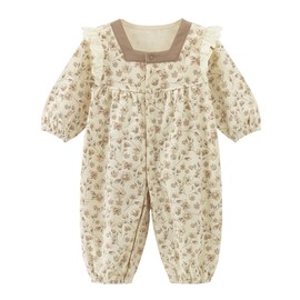 gurcooc Baby Girls' Romper Newborn Long Sleeve Cotton Bodysuit Floral Ruffle Jumpsuit Onesie Outfit Set, 3-24 Months, beige