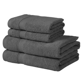 LINENOVA Towels for Bathroom, 100% Cotton Towel Set of 4 - Includes 2 Face Towels 2 Hand Towels for Hotel, Spa, and Gym, 650GSM Softness & Absorbency Face Washer & Hand Towels Set, Charcoal