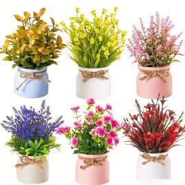 Lavender Green Artificial Plants 4pcs 6pcs Small Potted Plants for Desk Window Kitchen Bathroom Decor Wedding Centerpiececolor: 6 basin combination 5 Orange