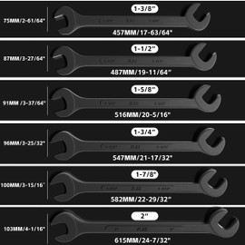 KJE 6PCS SAE 1 3/8" to 2" Black-Oxide Jumbo Angle Wrench Set, Large Big Wrench Set, 15° & 60° Angled Heads, High Carbon Steel & Storage Bag for Heavy-Duty Mechanics & Automotive, & Truck