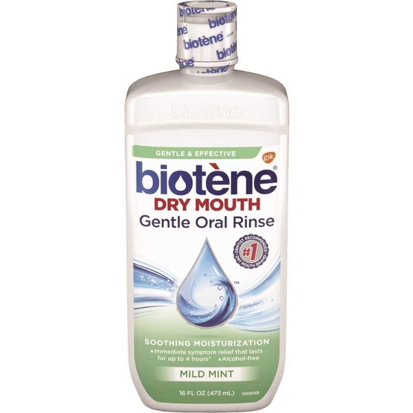 Biotene Dry Mouth Gentle Oral Rinse, Mild Mint, 16 Ounces each (Value Pack of 2)