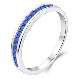 YL Stackable Ring Sterling Silver Created Sapphire Eternity Bands for Women-size9