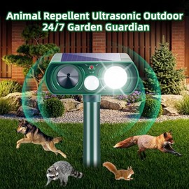 2026 Sonic Fortress Pro Deer Repellent Devices, 4 Pcs Solar Squirrel Rabbit Racoon Repellent Ultrasonic Outdoor Cat Deterrent with Strobe Light, IP65 Waterproof Garden Repellent for Animals Repeller