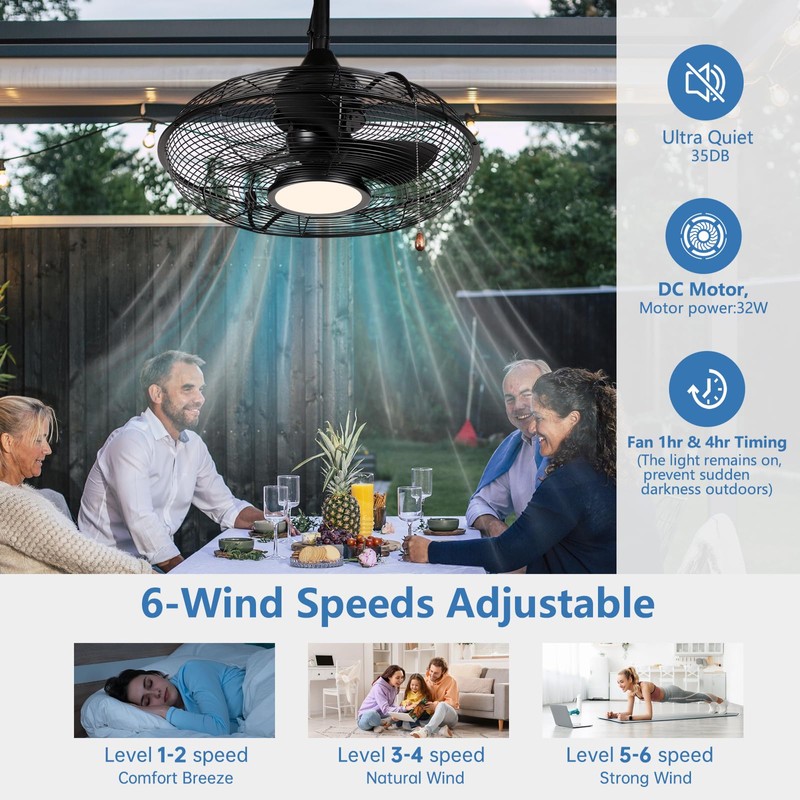 Black Outdoor Ceiling Fans with Light Remote Control Plug in
