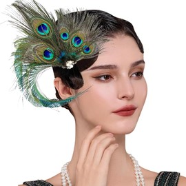 XFSRG Peacock Headpiece Hair Clip Women's with Glitter Rhinestone and Feathers for Carnival Fancy Dress Theme Party or Costume Accessory Elegant Updo