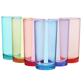 US Acrylic Classic Plastic Reusable Drinking Glasses (Set of 6) 24oz Iced Tea Cups Assorted Colors | BPA-Free Tumblers, Made in USA | Top-Rack Dishwasher Safe