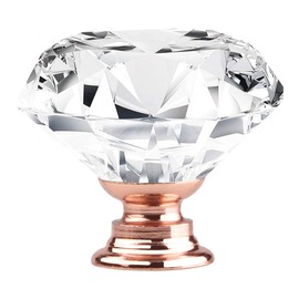 [12 PCS] Rose Gold Base Crystal Clear Glass Cabinet Drawer Pulls 30mm , Tomorotec Pink Diamond Shape Cupboard Knobs with Screws for Kitchen, Dresser, Cupboard, Bathroom, Wardrobe (1.2 inch / 30 mm)