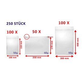 Set of zip/slide lock bags, each 3 varieties in 3 different sizes (set of Dvsb 40x60|60x80|100x150, each 100 pieces - 50μ).