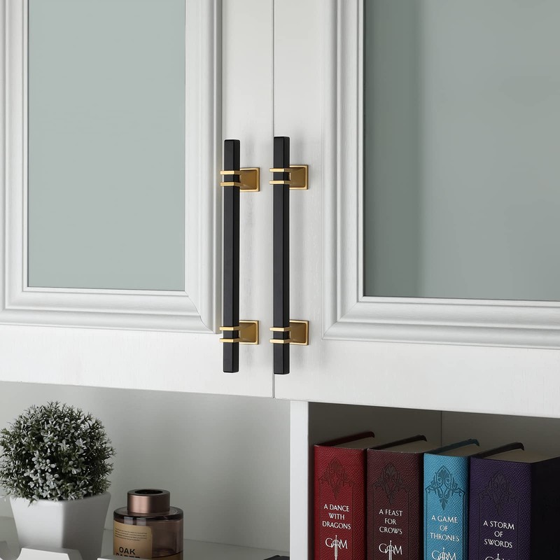 Haliwu 20 Pack Black and Gold Cabinet Pulls, 5 inch