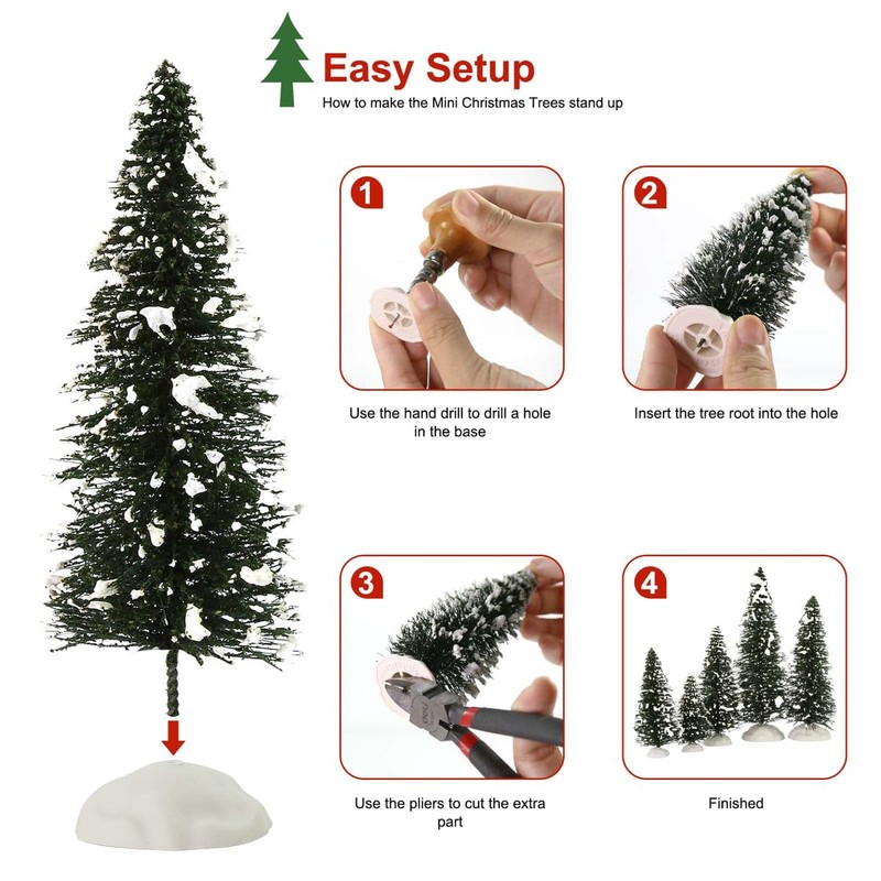 20pcs Snowy Pine Trees Mini Christmas Trees Covered Snow with