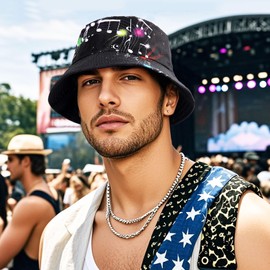 DOCILA Reversible Music Note Bucket Hat Men Funny Piano Guitar Musical Fisherman Hats Black Fishing Camping Hiking Sun Cap