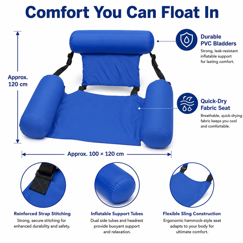 Inflatable Pool Hammock Float for Adults – Adjustable Water Lounge
