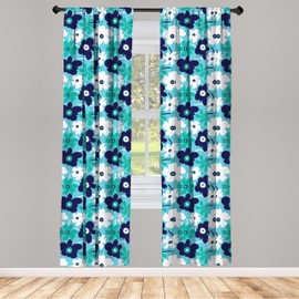 Ambesonne Aqua - Cortinas para ventana, diseño de flores primaverales sobre fondo azul, inspirado en la naturaleza, flores simplistas, juego de 2 paneles decorativos ligeros con bolsillo para barra, 142 x 160 cm, multicolor