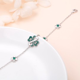 DAOSHANG 925 Sterling Silver Lucky Four Leaf Clover Cubic Zircon Infinity Loop Bracelet Fore Women 7+2" Chain Exquisite Jewelry Ladies Christmas Birthday Valentine's Day Party Present