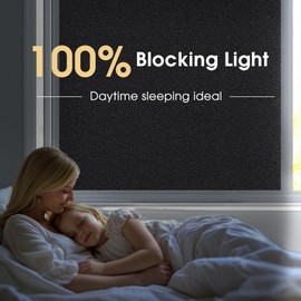 Coavas Blackout Frosted Window Privacy Film Total 100% Light Blocking Room Darkening Window Covering Sun Blocking Heat Control Tint Static Cling Glass Sticker (45.2 x 157.5 Inch, Blackout)