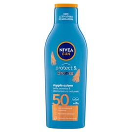NIVEA SUN Protect & Bronze Sun Lotion FP 50 200 ml Sun Cream 50 for an Intense and Even Golden Tan, Sun Protection 50 with Melanin Activator