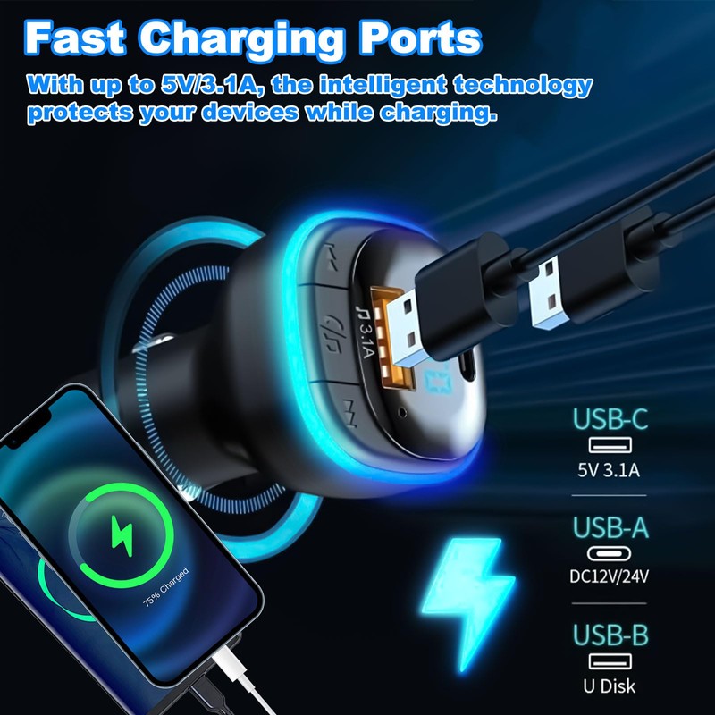 Benaton FM Transmitter Car Bluetooth 5.0, Bluetooth Adapter for Car