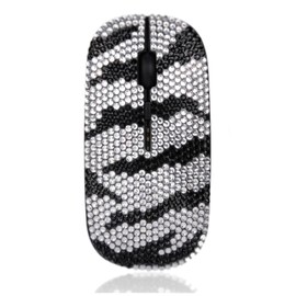 WONGS Bling Luxury Crystal Rhinestone Rechargeable 2.4G Zebra Print Wireless Mouse for Laptop Computer, Cute Pattern Design Mouse for Notebook, PC, MacBook - Zebra