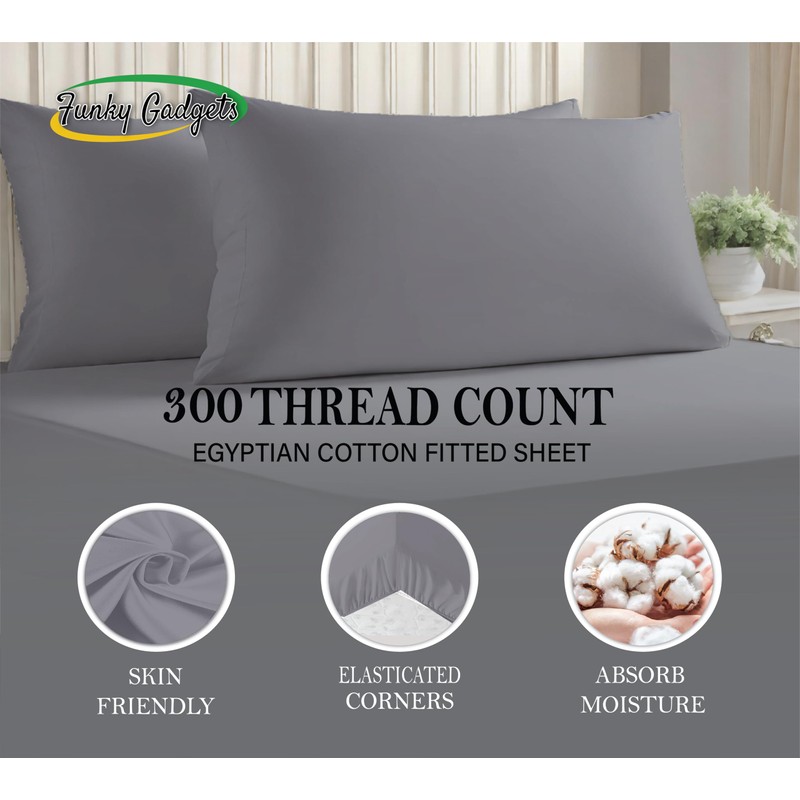 Funky Gadgets Double Fitted Sheet, Grey - 300 Thread Count
