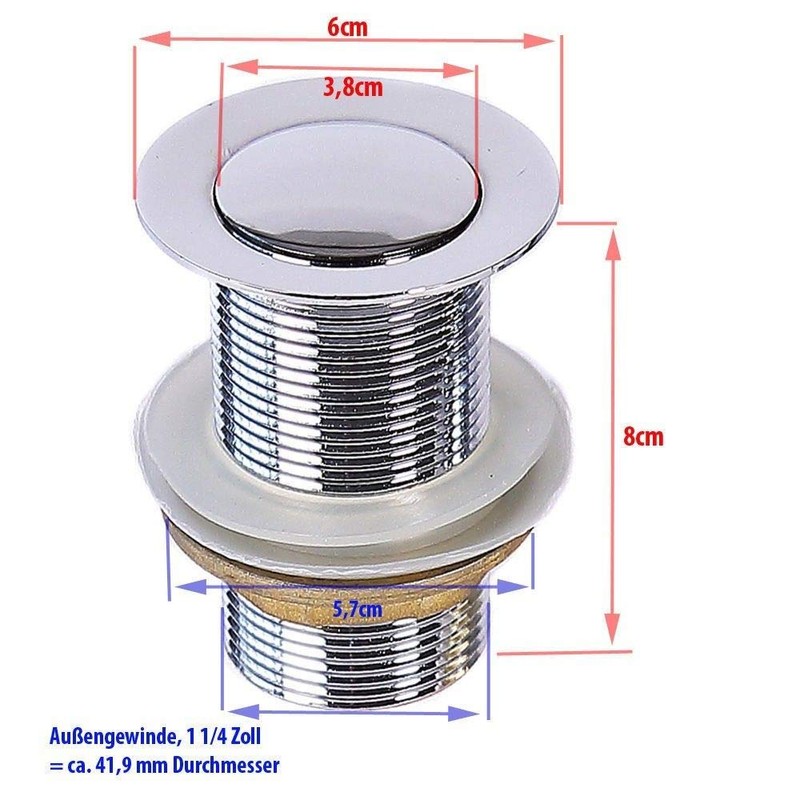 Drain Valve - Pop-Up Valve for Washbasin Drains (Push)