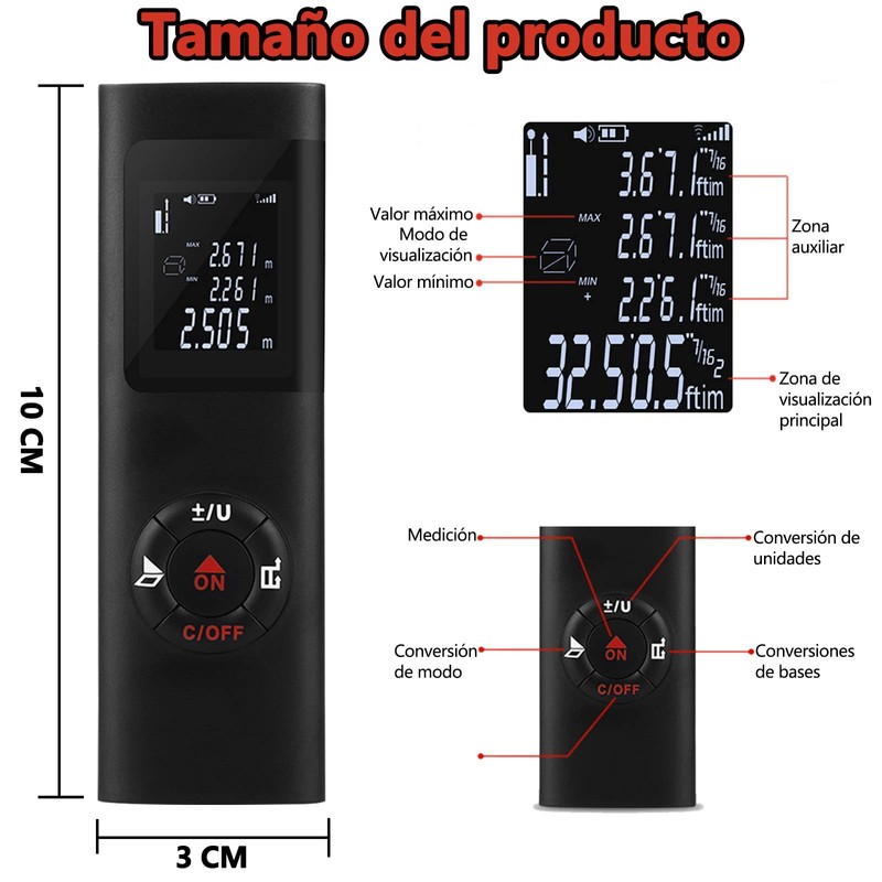MITEGELO 60m Medidor Láser Digital, Telemetro Láser con Recarga USB,