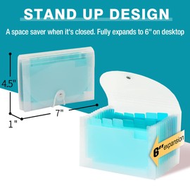 H4D Coupon Receipt Holder, 13 Pocket Accordion File Organizer, 7x4.5 Inches, Teal