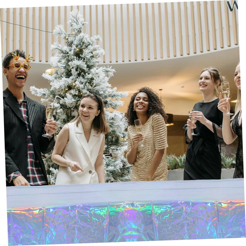 COHEALI Space Iridescent Tablecloth Set 4pcs Silver Party Decorations Wedding