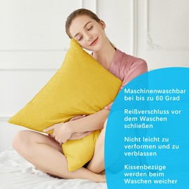 ATsense Set of 2 cushion covers, 40 x 40 cm, 100% cotton, yellow pillowcase with zip, super soft cushion cover, Oeko-Tex certified, suitable for allergy sufferers