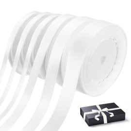 6 Rollen Geschenkband Weißes Satinband Weiss Schleifenband, Breit 6/10/15/20mm x 22m Polyester Dekoband für Luftballons Hochzeit Geburtstag Party Deko DIY Geschenkverpackung Geschenk Bands