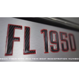 3D Lettering Boat Registration Stickers - Domed Carbon Fiber Numbers with Red Trim