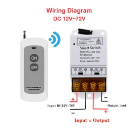 Qiulaofu High Power DC 12V 24V 48V 72V 30A 1CH 433MHz Remote Control Switch RF Relay Receiver and Transmitter for Car Horn Water Pump Lamp Electric Device Motor Cycles Control