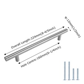 LS201BSS T Pull Handles for Kitchen Cupboard Door Hollow Stainless Steel Furniture Handles Railing Handle with Screws - Pack of 15