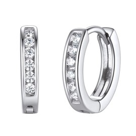ChicSilver 925 Sterling Silver 10mm Cubic Zirconia Huggie Hoop Earrings for Women Sensitive Ears