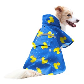 NACOCO Large Dog Raincoat Adjustable-Pet Rubber Ducks Yellow Water Proof Clothes Lightweight Rain Jacket Poncho Hoodies with Strip Reflective Blue (Blue XXXL, Yellow Duck)