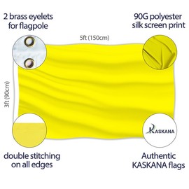 Solid Yellow Flag – Plain Yellow Flag - Double-sided Print – 90G polyester - Double Seam - 2 brass eyelets, large 5ft x 3ft