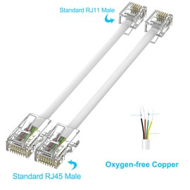 Phone Jack to Ethernet Cable Adapter, RJ45 8P8C Female to RJ11 6P4C Male for Landline Telephone Service (2 Pack)