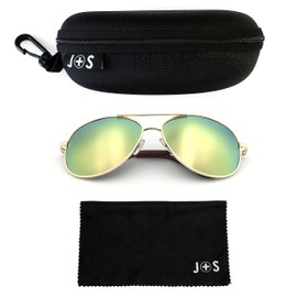 J+S Premium Military Style Classic Aviator Sunglasses, Polarized, 100% UV protection for Men Women (Medium Frame - Gold Frame/Pink Mirror Lens)