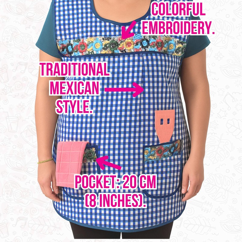 Cuitáxi Traditional Mexican apron for women with pockets beautiful flower