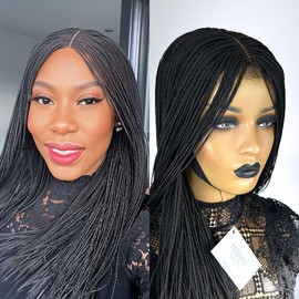 UniqueBraidedWigs Micro Box Braids Wig, Handmade Box Braided Wigs, Braided Wig for Black Women, Glueless Braid Wigs, Premium Synthetic Box Braids - #1b (18 inches)