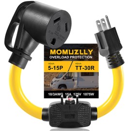 30 Amp to 110 Volt RV Adapter Cord, 30A to 15A NEMA 5-15P Male to TT-30R Female,125V,10AWG 1875W ETL Listed with Overload Protection, 18 Inch for RV Trailer Camper