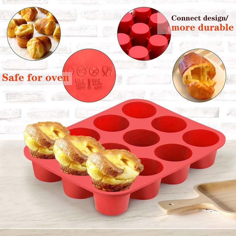 Vodolo 12-Cup Silicone Professional Non-Stick Popover Pans for Muffins, Brownies
