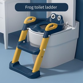 Cochildor Potty Training Seat, Cartoon Little Frog Assisted Toilet Ladder with Non-Slip Steps, Portable Toddler Toilet Seat for Boys and Girls - Color: blue yellow
