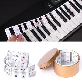 Piano Key Stickers for Beginners Kids 61/88 Full-Size Keys Piano Keyboard Rake Notes Marker Overlay with Case (88 keys)