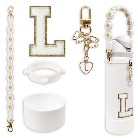 Silicone Boot Cute Monogram Set Compatible with Owala Water Bottle 32 oz - Perfect Letter Owala Accessories for Owala Tumbler, Owala Free Sip, Pink Owala, Black Owala, owala coffee tumbler (White, L)