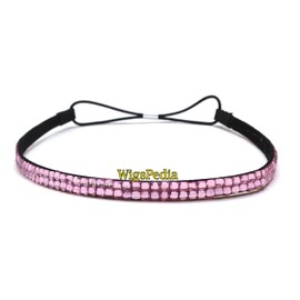 Wigspedia Rhinestone Crystals Two Row Elastic Stretch Headband Accessory (Hair Band) (Pink)