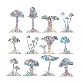 Prism Window Stickers for Bird Strikes, Anti-Collision Stickers, Prevent Birds from Flying in Windows (Mushroom, 12 Pack)
