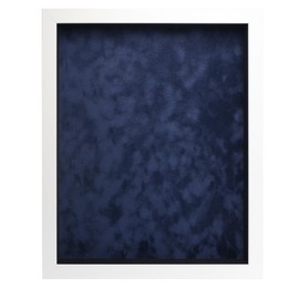24x30 Shadow Box Frame White Wood with a 1 3/4" Usable Display Depth Includes a Navy Blue Suede Acid-Free Backing Board, UV Resistant Acrylic, and Hanging Hardware