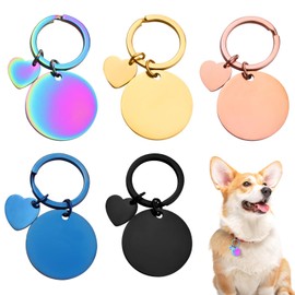 Realand 5 Pack Metal Keychain Blanks for Laser Engraving, Stainless Steel Engravable Round Stamping Blanks Key Ring Tags for DIY Crafts Gifts, Double-Sided, 5 Colors