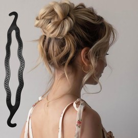 6PCS Black Plastic Bun Maker Curler Double Hook Hair Styling Crooked Hairpins Donut Bun Head Hair Twist Braid Hairdressing Tool Elegance Updo Hairstyles for Women Lady Girls